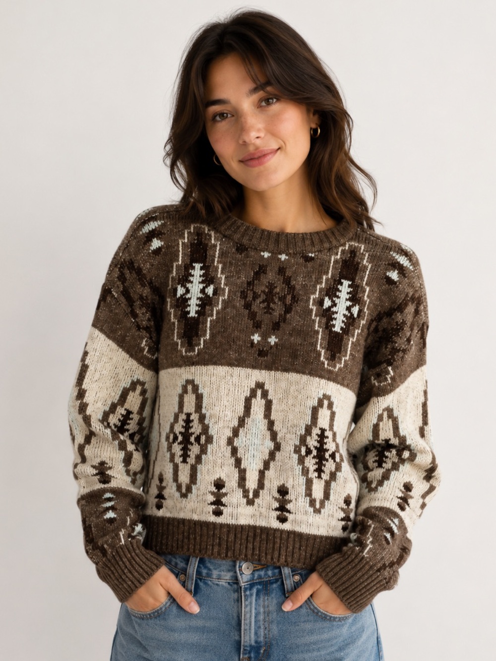 Pink Republic Brown and Cream Patterned  Sweater